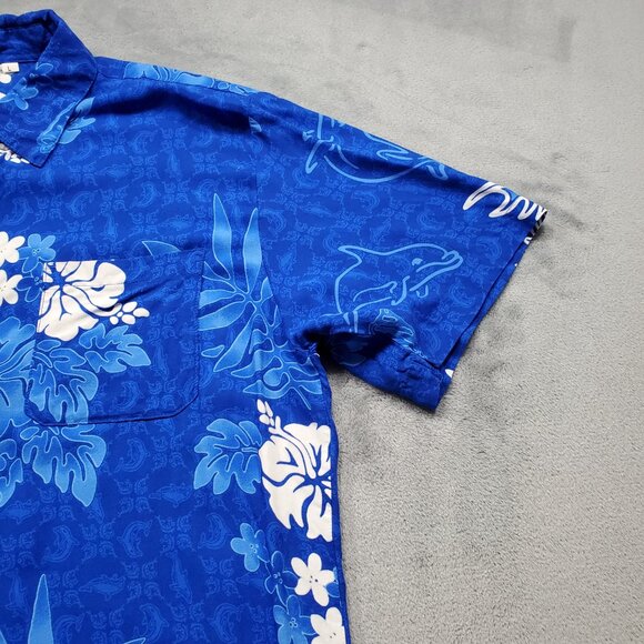 Cabali Hawaiian Short Sleeve Shirt Blue White Tropical Flowers 1 Pocket Men Sz L - Picture 6 of 11